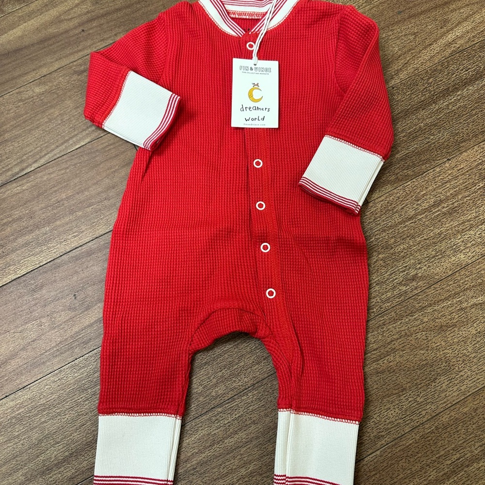 Fin and Vince 3-6 months Red Waffle Knit Baby One-Piece nwt